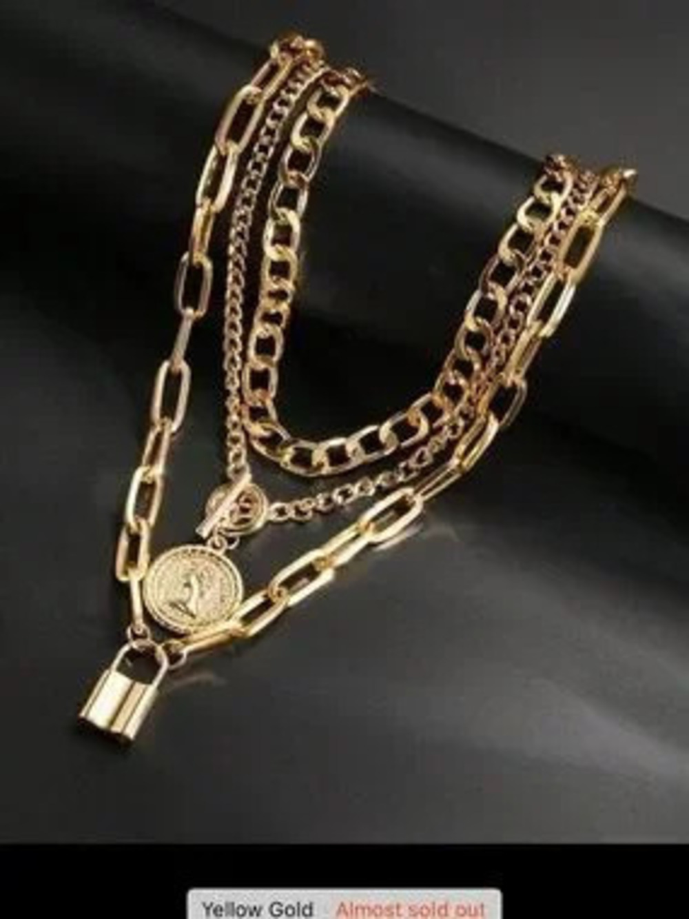Golden Layered Coin & Padlock Necklace Set - Picture 5 of 5